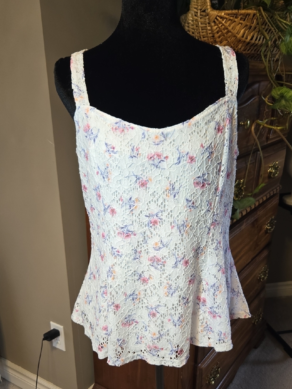 Nwt Lace Cottagecore Floral Flared Tank Top Size Large